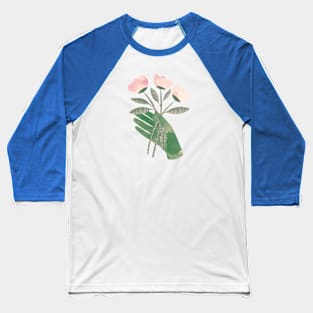 Green hand with powder pink flowers for you version 2 Baseball T-Shirt